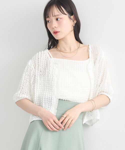 earth music&ecology(アースミュージックアンドエコロジー)の「ミニフリルカットレースアンサンブル(カーディガン/ボレロ・レディース・オフホワイト/ピンク/ネイビー・FREE)」の20枚目の写真