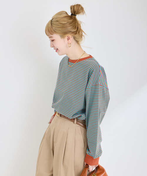 B.C STOCK（ベーセーストック）の「《追加4》【WEB限定】ウォッシャブル / ボーダーロンTEE（Tシャツ/カットソー・レディース・ブルー/ピンク/パープル・FREE）」の9枚目の写真