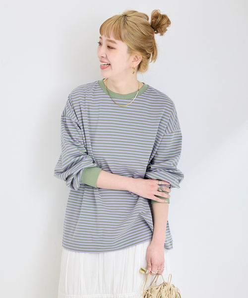 B.C STOCK（ベーセーストック）の「《追加4》【WEB限定】ウォッシャブル / ボーダーロンTEE（Tシャツ/カットソー・レディース・ブルー/ピンク/パープル・FREE）」の15枚目の写真