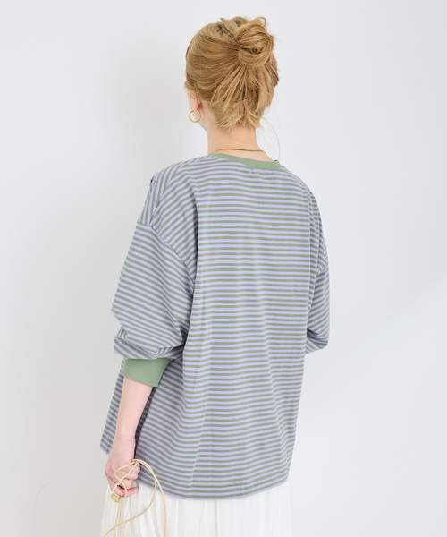 B.C STOCK（ベーセーストック）の「《追加4》【WEB限定】ウォッシャブル / ボーダーロンTEE（Tシャツ/カットソー・レディース・ブルー/ピンク/パープル・FREE）」の17枚目の写真