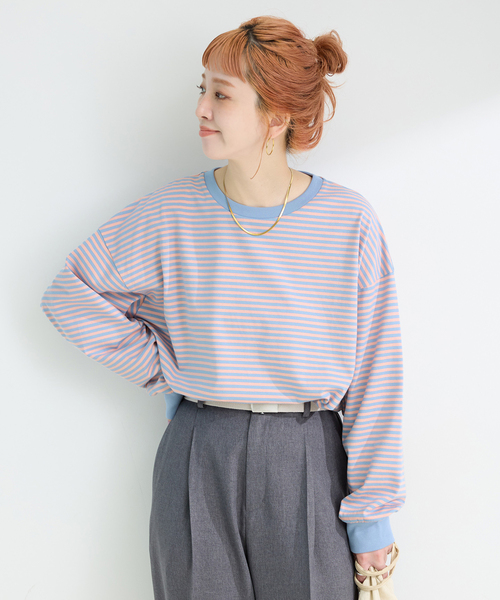 B.C STOCK（ベーセーストック）の「《追加4》【WEB限定】ウォッシャブル / ボーダーロンTEE（Tシャツ/カットソー・レディース・ブルー/ピンク/パープル・FREE）」の22枚目の写真