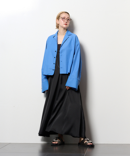 GREEN BUTTER SILKY SAIDE POCKET DRESS：ワンピース
