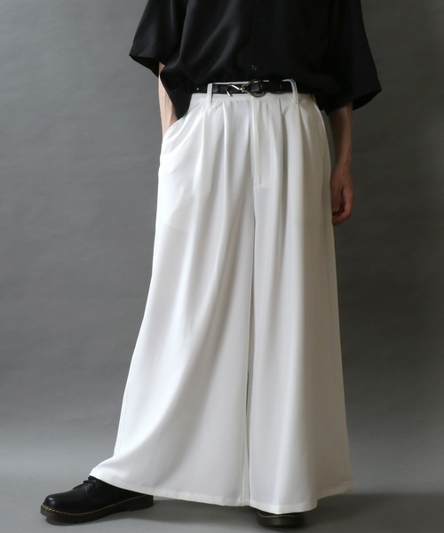 SITRY(シトリー)の「2026SS新柄追加 SITRY 2Tuck Drape Wide Skirt Pants/別注 2タック ドレープ スカートパンツ ワイドパンツ スラックス 袴パンツ レディース メンズ(スラックス・メンズ・ホワイト/ブラック/チャコール/アイボリー/ブラウン/ブラック系その他2/ブラック系その他・M/L/S)」の2枚目の写真