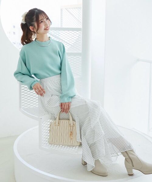 MAJESTIC LEGON（マジェスティックレゴン）の「エアリードロップラッフルスカート（スカート・レディース・ブラック/ホワイト系その他/アイボリー・MEDIUM/SMALL）」の13枚目の写真