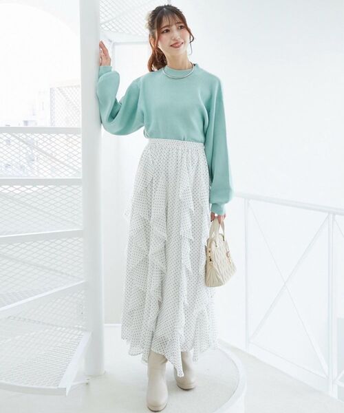 MAJESTIC LEGON（マジェスティックレゴン）の「エアリードロップラッフルスカート（スカート・レディース・ブラック/ホワイト系その他/アイボリー・MEDIUM/SMALL）」の12枚目の写真