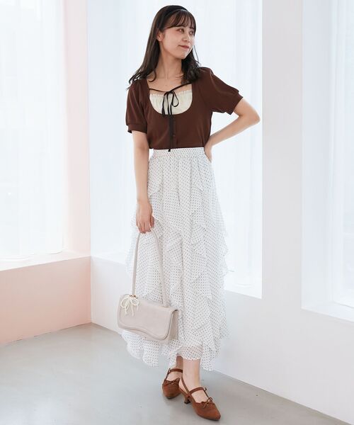 MAJESTIC LEGON（マジェスティックレゴン）の「エアリードロップラッフルスカート（スカート・レディース・ブラック/ホワイト系その他/アイボリー・MEDIUM/SMALL）」の11枚目の写真