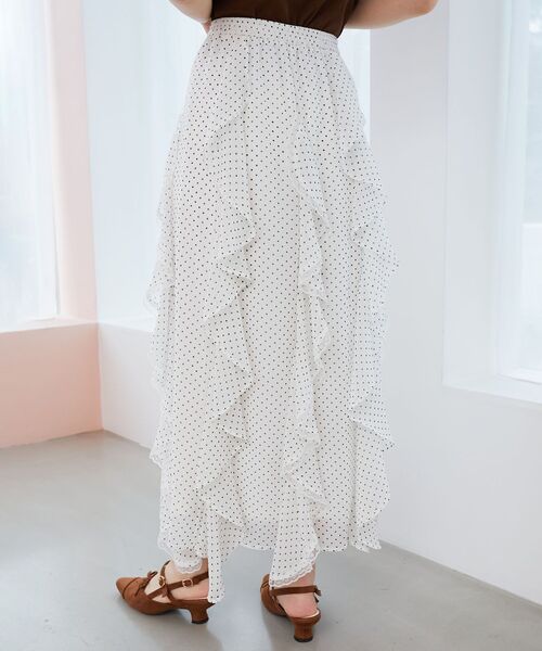 MAJESTIC LEGON（マジェスティックレゴン）の「エアリードロップラッフルスカート（スカート・レディース・ブラック/ホワイト系その他/アイボリー・MEDIUM/SMALL）」の17枚目の写真