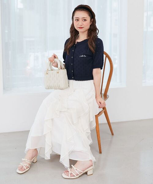 MAJESTIC LEGON（マジェスティックレゴン）の「エアリードロップラッフルスカート（スカート・レディース・ブラック/ホワイト系その他/アイボリー・MEDIUM/SMALL）」の15枚目の写真