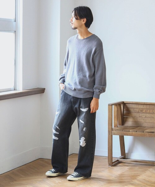 B:MING by BEAMS(ビーミングバイビームス)の「ambiance / 3ゲージ リフレクター クルーネック ニット(ユニセックス)(ニット/セーター・メンズ・グレー/ブラック・S/M/L/XL)」の3枚目の写真