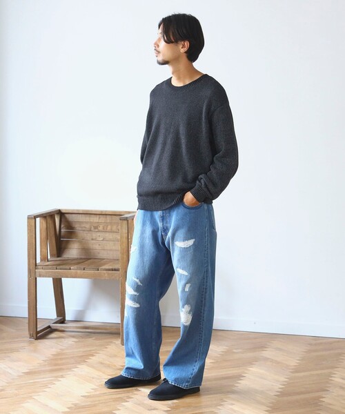 B:MING by BEAMS(ビーミングバイビームス)の「ambiance / 3ゲージ リフレクター クルーネック ニット(ユニセックス)(ニット/セーター・メンズ・グレー/ブラック・S/M/L/XL)」の6枚目の写真