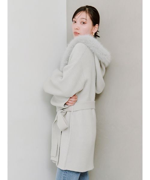 ファーフードニットコート（その他アウター）｜SNIDEL