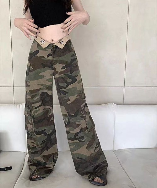 gossip!ロサンゼルス(ゴシップロサンゼルス)の「カモフラージュパターン 折り返しデザインワイドデニム(デニムパンツ・レディース・カモフラージュ・M/S)」の5枚目の写真