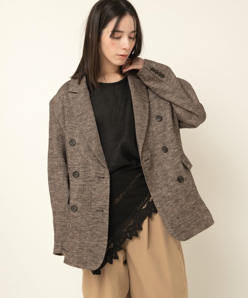 RNA-N(アールエヌエーエヌ)の「J2154 DOUBLE BREASTED LINEN JACKET(ノーカラージャケット・レディース・チャコール/ブラウン/ブラック・FREE)」の1枚目の写真