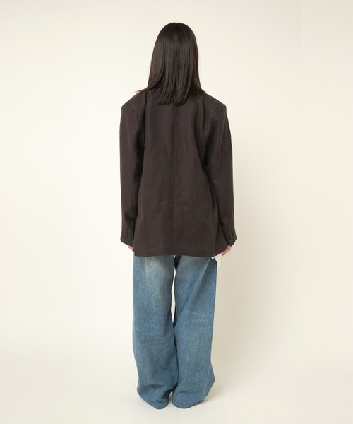RNA-N(アールエヌエーエヌ)の「J2154 DOUBLE BREASTED LINEN JACKET(ノーカラージャケット・レディース・チャコール/ブラウン/ブラック・FREE)」の14枚目の写真