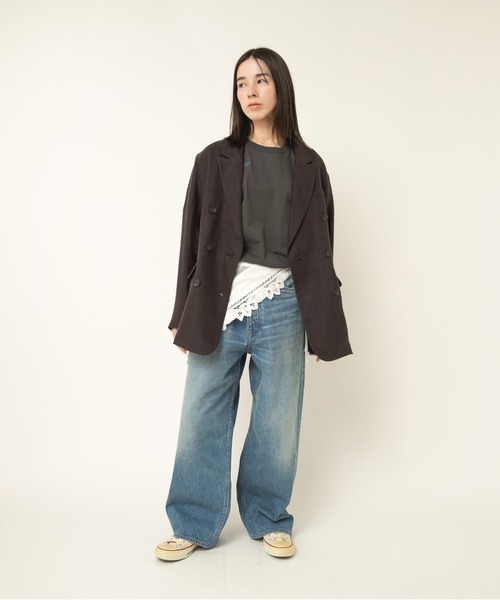 RNA-N(アールエヌエーエヌ)の「J2154 DOUBLE BREASTED LINEN JACKET(ノーカラージャケット・レディース・チャコール/ブラウン/ブラック・FREE)」の9枚目の写真