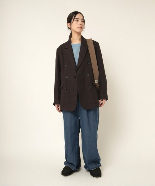 RNA-N(アールエヌエーエヌ)の「J2154 DOUBLE BREASTED LINEN JACKET(ノーカラージャケット・レディース・チャコール/ブラウン/ブラック・FREE)」の12枚目の写真