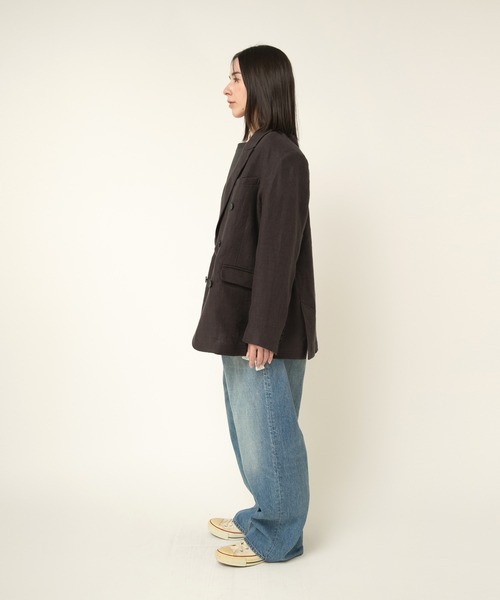 RNA-N(アールエヌエーエヌ)の「J2154 DOUBLE BREASTED LINEN JACKET(ノーカラージャケット・レディース・チャコール/ブラウン/ブラック・FREE)」の13枚目の写真
