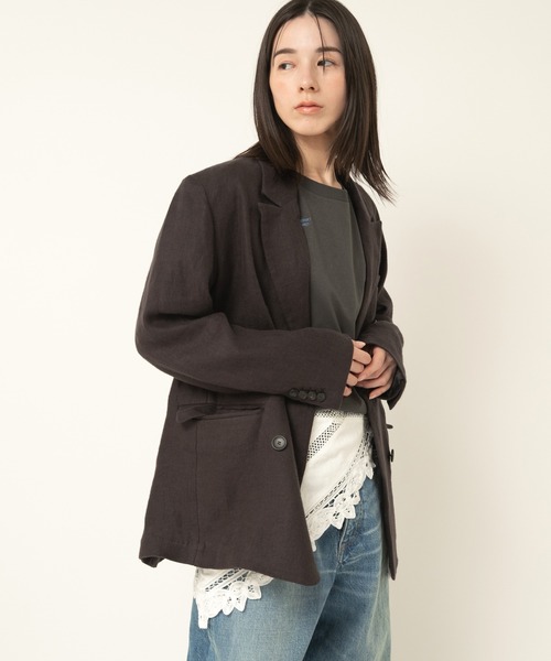 RNA-N(アールエヌエーエヌ)の「J2154 DOUBLE BREASTED LINEN JACKET(ノーカラージャケット・レディース・チャコール/ブラウン/ブラック・FREE)」の4枚目の写真