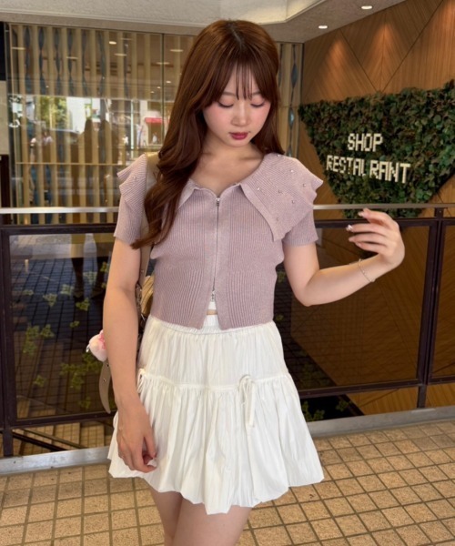 continuer de NICE CLAUP(コンティニューデナイスクラップ)の「キラキラBIG衿ZIPカーデ(Tシャツ/カットソー・レディース・ブルー/オフホワイト/ピンク/ブラック・FREE)」の6枚目の写真