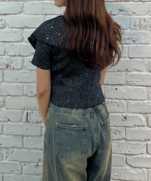 continuer de NICE CLAUP(コンティニューデナイスクラップ)の「キラキラBIG衿ZIPカーデ(Tシャツ/カットソー・レディース・ブルー/オフホワイト/ピンク/ブラック・FREE)」の12枚目の写真