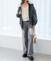 MAJESTIC LEGON | キラキラレースダメージデニム(デニムパンツ)