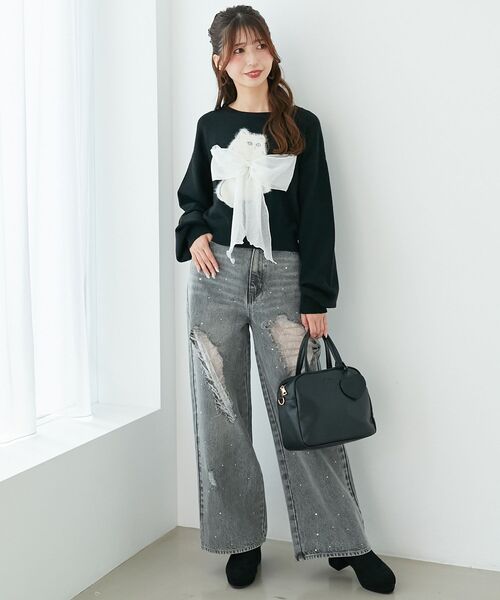 MAJESTIC LEGON(マジェスティックレゴン)の「キラキラレースダメージデニム(デニムパンツ・レディース・チャコールグレー/サックスブルー・SMALL/MEDIUM)」の18枚目の写真