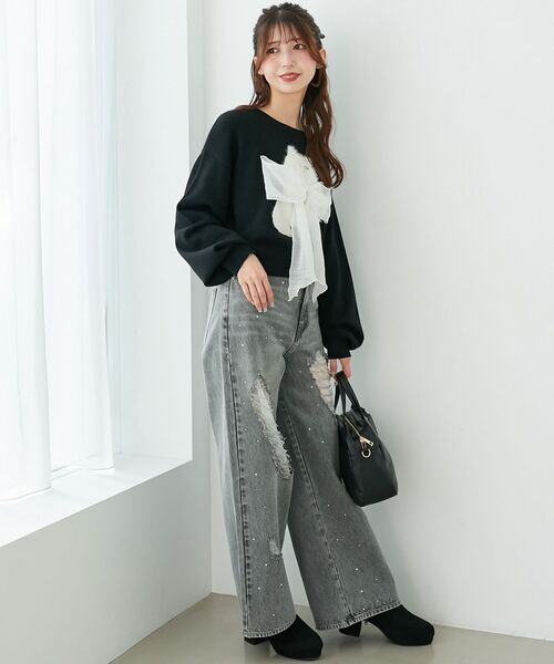 MAJESTIC LEGON(マジェスティックレゴン)の「キラキラレースダメージデニム(デニムパンツ・レディース・チャコールグレー/サックスブルー・SMALL/MEDIUM)」の19枚目の写真