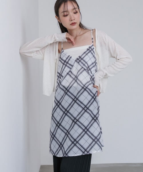 Bab(バブ)の「チェックシアーキャミミニワンピース(ワンピース・レディース・ブラック/オフホワイト・M)」の1枚目の写真