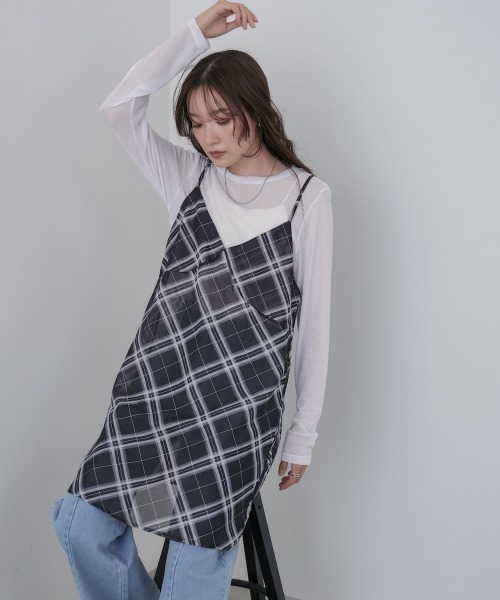 Bab(バブ)の「チェックシアーキャミミニワンピース(ワンピース・レディース・ブラック/オフホワイト・M)」の13枚目の写真