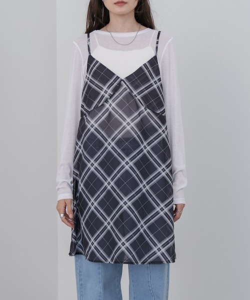 Bab(バブ)の「チェックシアーキャミミニワンピース(ワンピース・レディース・ブラック/オフホワイト・M)」の19枚目の写真