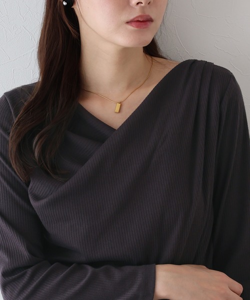 BLUEEAST（ブルーイースト）の「《新色追加》ドレープネックリブカットソー（Tシャツ/カットソー・レディース・ベージュ/ブラック/ブラウン/ボルドー/ピンク・MEDIUM）」の17枚目の写真