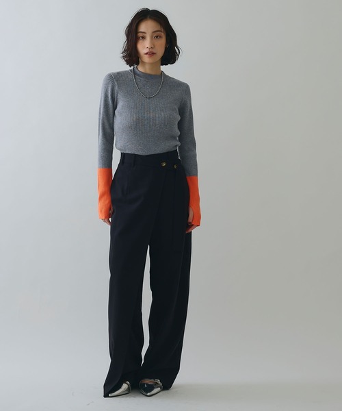 ELLEgirl（エルガール）の「ラップワイドパンツ【ELLEgirl/エルガール】（スラックス・レディース・ブラウン/ブラック・M/S）」の3枚目の写真