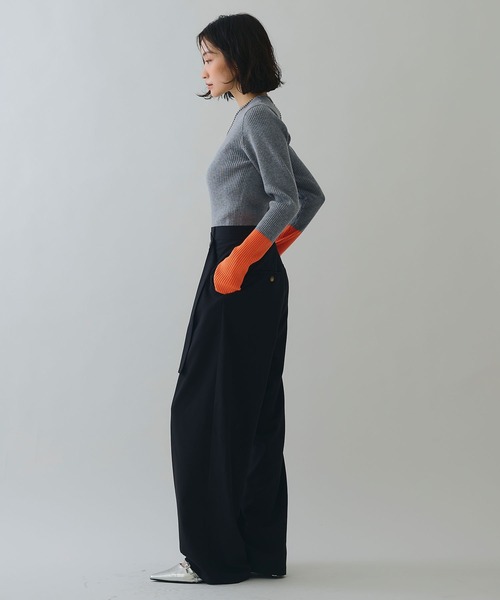 ELLEgirl（エルガール）の「ラップワイドパンツ【ELLEgirl/エルガール】（スラックス・レディース・ブラウン/ブラック・M/S）」の11枚目の写真