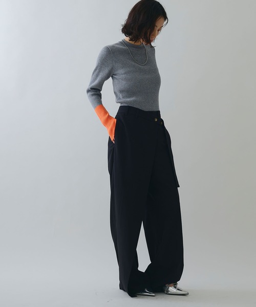 ELLEgirl（エルガール）の「ラップワイドパンツ【ELLEgirl/エルガール】（スラックス・レディース・ブラウン/ブラック・M/S）」の7枚目の写真