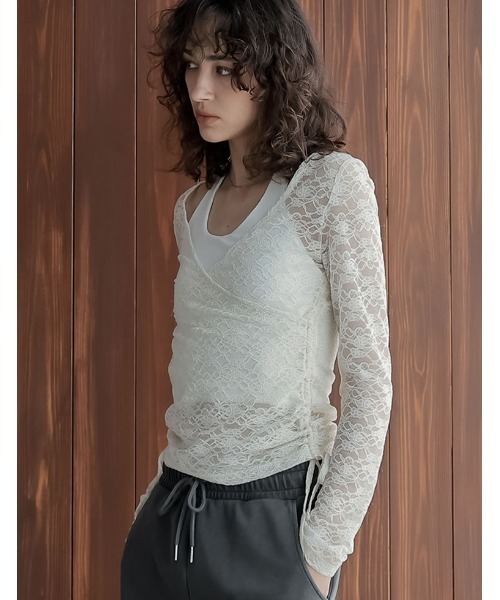 Re:EDIT（リエディ）の「[2025AW COLLECTION]カットレースカシュクールトップス（Tシャツ/カットソー・レディース・ブラック/アイボリー・MEDIUM/LARGE）」の10枚目の写真