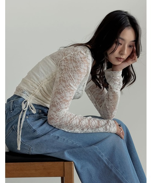 Re:EDIT（リエディ）の「[2025AW COLLECTION]カットレースカシュクールトップス（Tシャツ/カットソー・レディース・ブラック/アイボリー・MEDIUM/LARGE）」の13枚目の写真