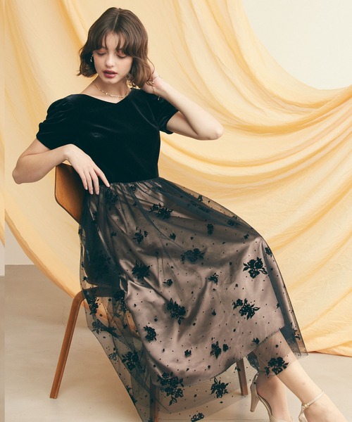 エメ　aimer 結婚式　お呼ばれドレス 楽天市場】ドロストスリーブVネックレースドレス【エメ