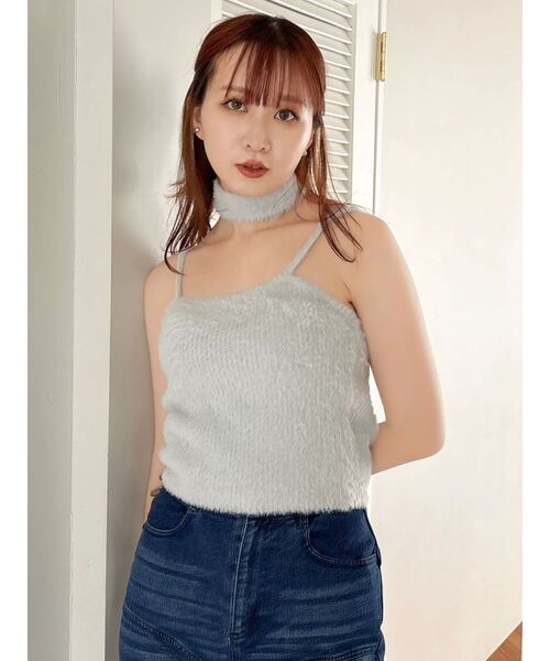 dazzlin(ダズリン)の「チョーカー付ミニシャギーニットキャミソール(キャミソール・レディース・ピンク/オフホワイト/グレー/チャコールグレー・FREE)」の9枚目の写真