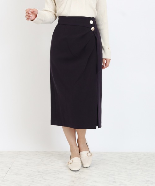 TRUDEA（トルディア）の「アシメドレープタイトスカート（スカート・レディース・ネイビー/モカ/ブラウン・SMALL/MEDIUM/LARGE）」の3枚目の写真