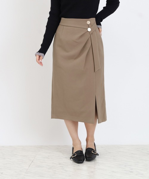 TRUDEA（トルディア）の「アシメドレープタイトスカート（スカート・レディース・ネイビー/モカ/ブラウン・SMALL/MEDIUM/LARGE）」の4枚目の写真