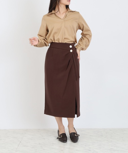 TRUDEA（トルディア）の「アシメドレープタイトスカート（スカート・レディース・ネイビー/モカ/ブラウン・SMALL/MEDIUM/LARGE）」の11枚目の写真