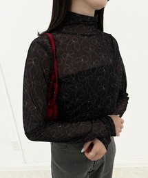 リボンデザインタートルネックシアートップス