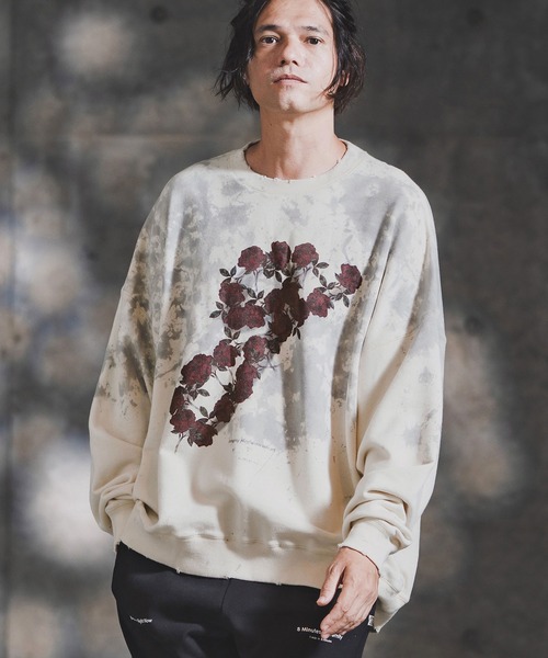 GLIMCLAP（グリムクラップ）の「msw1764-Relic Oversized Sweat shirt スウェットプルオーバー(192-048-gla-cf)（スウェット・メンズ・ブラック/ナチュラル・S/M/L）」の2枚目の写真