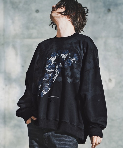 GLIMCLAP（グリムクラップ）の「msw1764-Relic Oversized Sweat shirt スウェットプルオーバー(192-048-gla-cf)（スウェット・メンズ・ブラック/ナチュラル・S/M/L）」の3枚目の写真