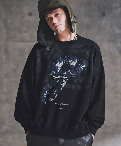 GLIMCLAP（グリムクラップ）の「msw1764-Relic Oversized Sweat shirt スウェットプルオーバー(192-048-gla-cf)（スウェット・メンズ・ブラック/ナチュラル・S/M/L）」の4枚目の写真