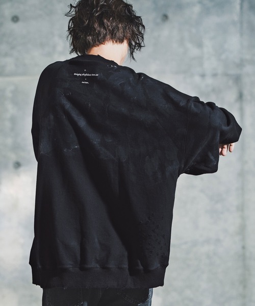 GLIMCLAP（グリムクラップ）の「msw1764-Relic Oversized Sweat shirt スウェットプルオーバー(192-048-gla-cf)（スウェット・メンズ・ブラック/ナチュラル・S/M/L）」の6枚目の写真