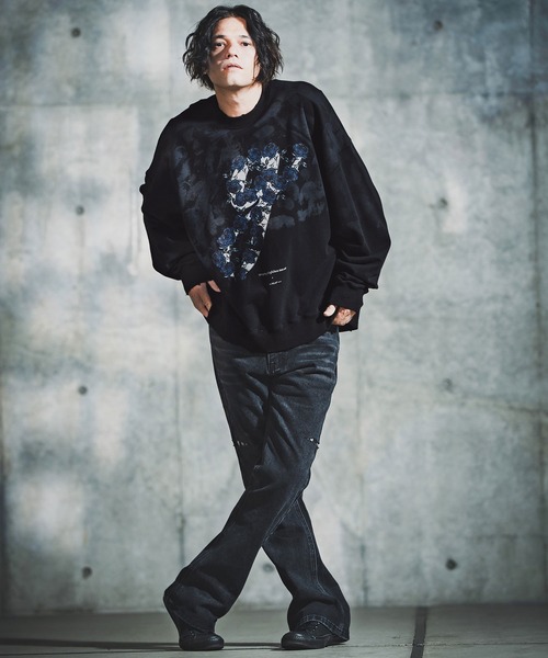 GLIMCLAP（グリムクラップ）の「msw1764-Relic Oversized Sweat shirt スウェットプルオーバー(192-048-gla-cf)（スウェット・メンズ・ブラック/ナチュラル・S/M/L）」の7枚目の写真