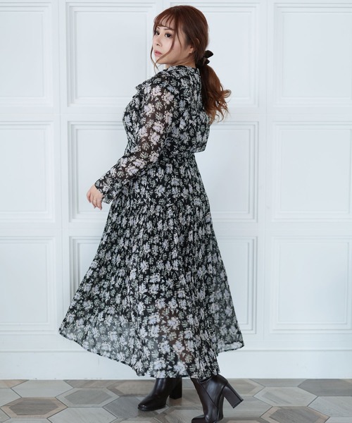 Ruwan yu(ルワンユー)の「花柄シフォンワンピース【大きいサイズ対応】(ワンピース・レディース・ブラック・L/LL/3L/4L)」の8枚目の写真