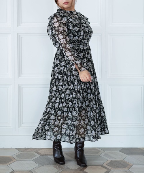 Ruwan yu(ルワンユー)の「花柄シフォンワンピース【大きいサイズ対応】(ワンピース・レディース・ブラック・L/LL/3L/4L)」の9枚目の写真