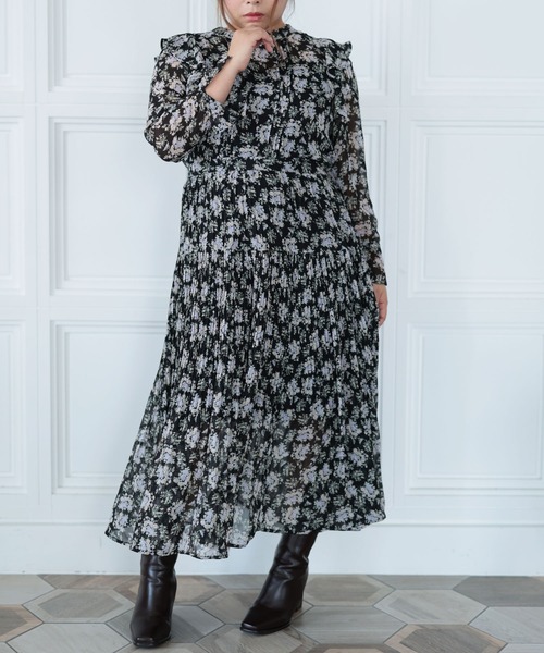 Ruwan yu(ルワンユー)の「花柄シフォンワンピース【大きいサイズ対応】(ワンピース・レディース・ブラック・L/LL/3L/4L)」の13枚目の写真